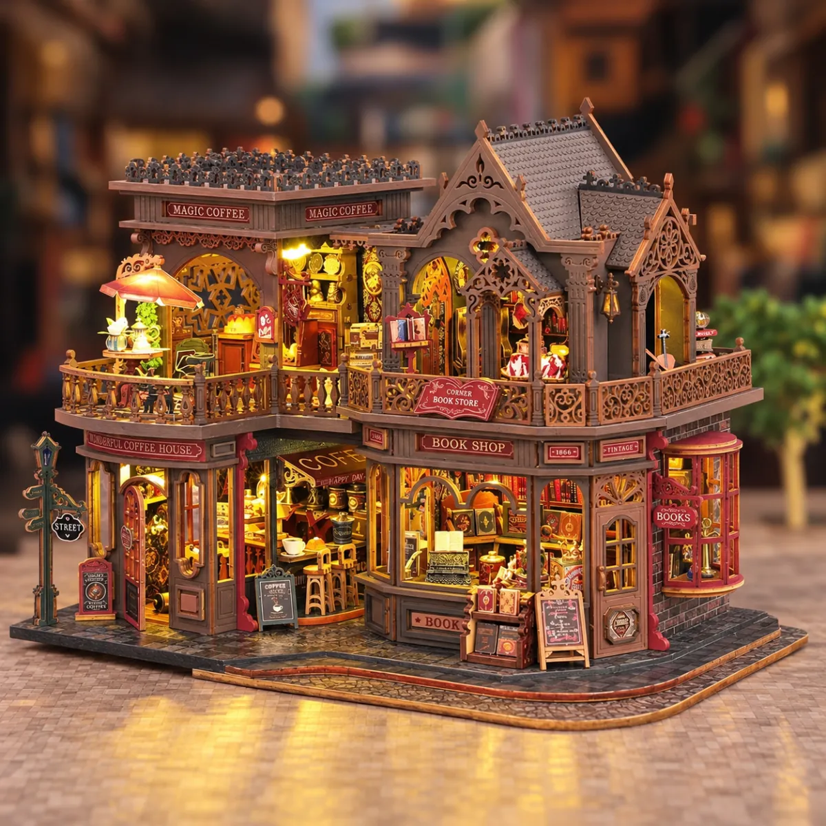 Letter Coffee DIY Miniature Kit with lights on