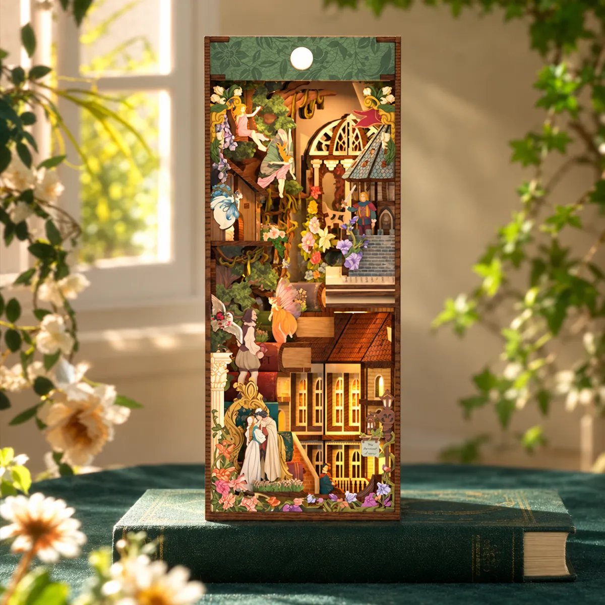 Shakespeare’s Verse DIY Book Nook Kit with lights on