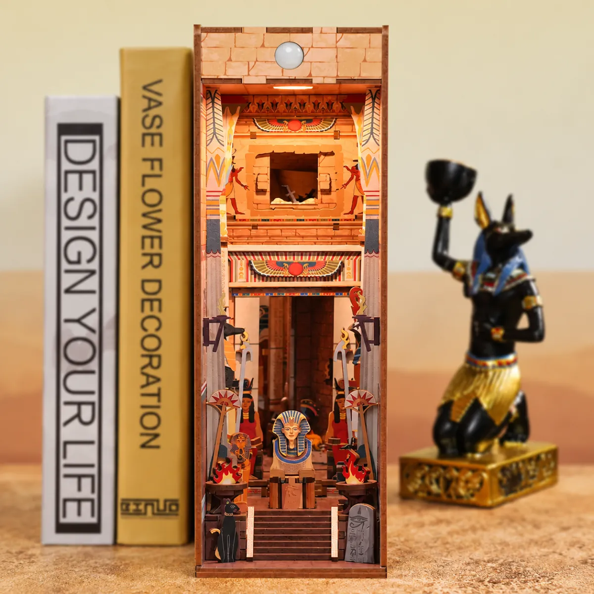 Adventure in Egypt DIY Book Nook Kit with lights on