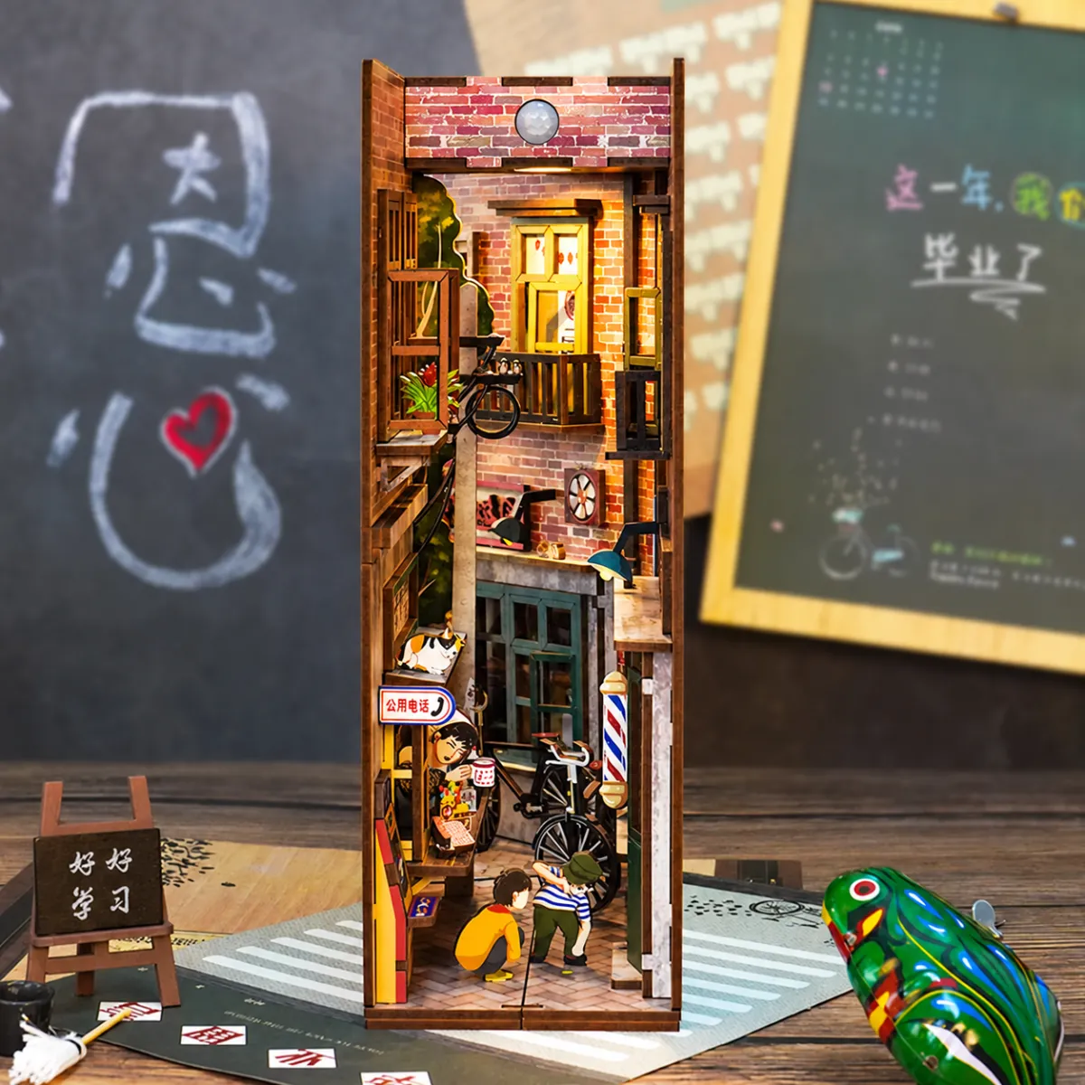 Echoes of Those Days DIY Book Nook Kit with lights on