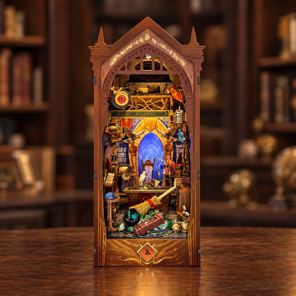 Kit fai-da-te per angolo lettura dell'Accademia di Magia con le luci accese
