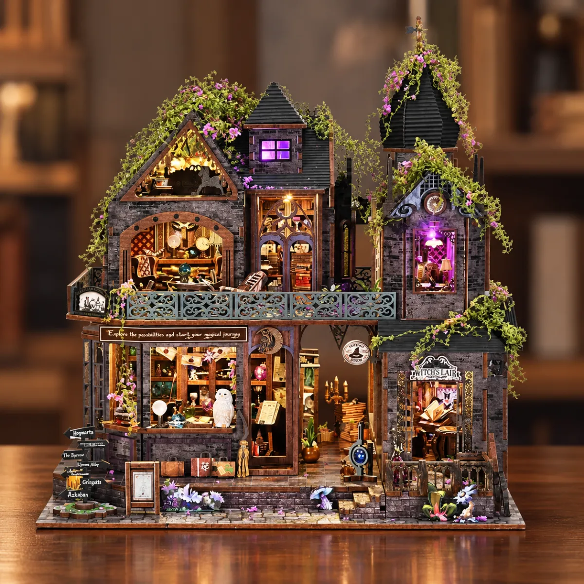 Magic Castle DIY Miniature Kit with lights on