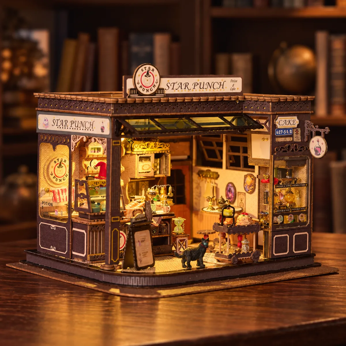 Magic Coffee House Mini House Kit l DIY Miniature Kit with lights on