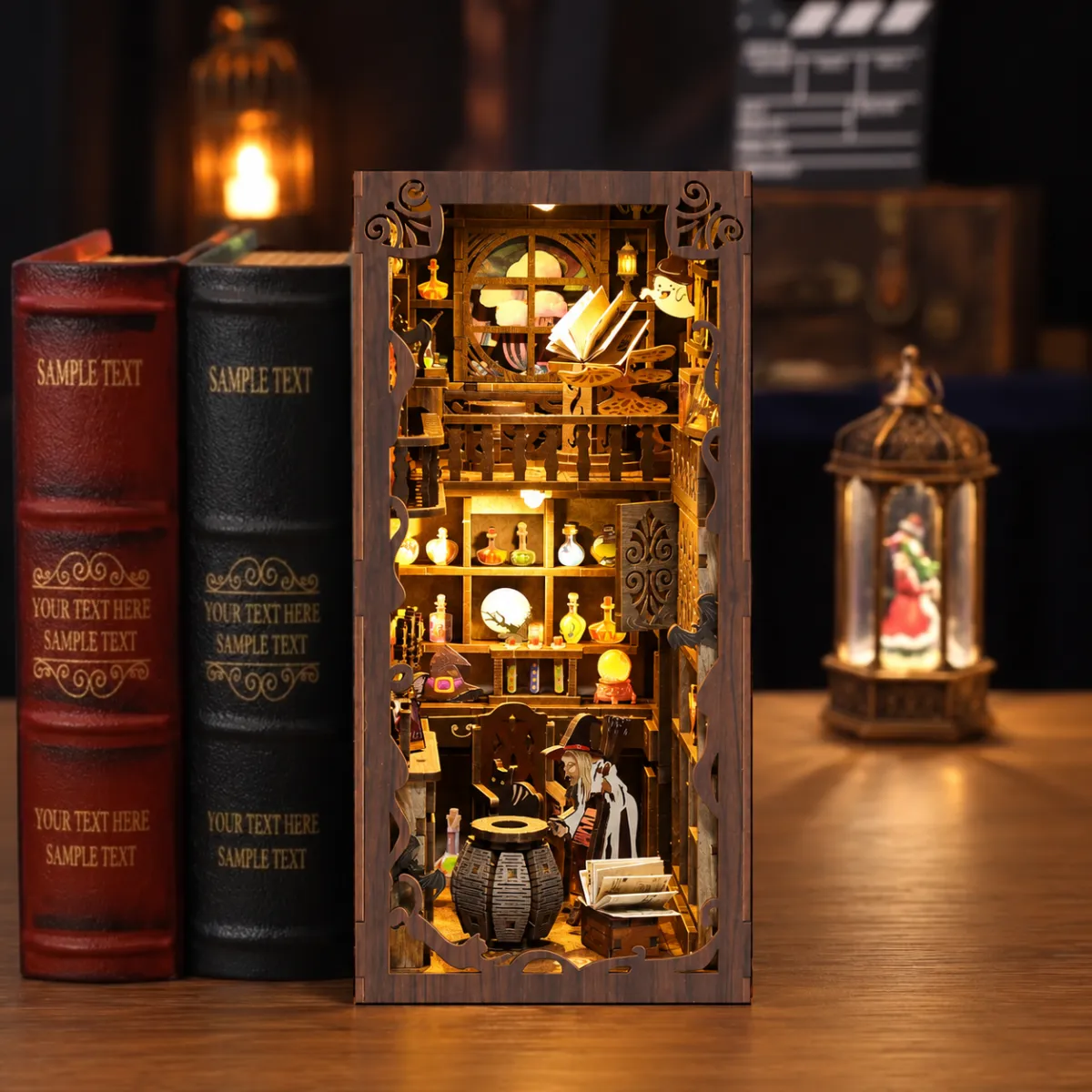 Magic Night DIY Book Nook Kit with lights on