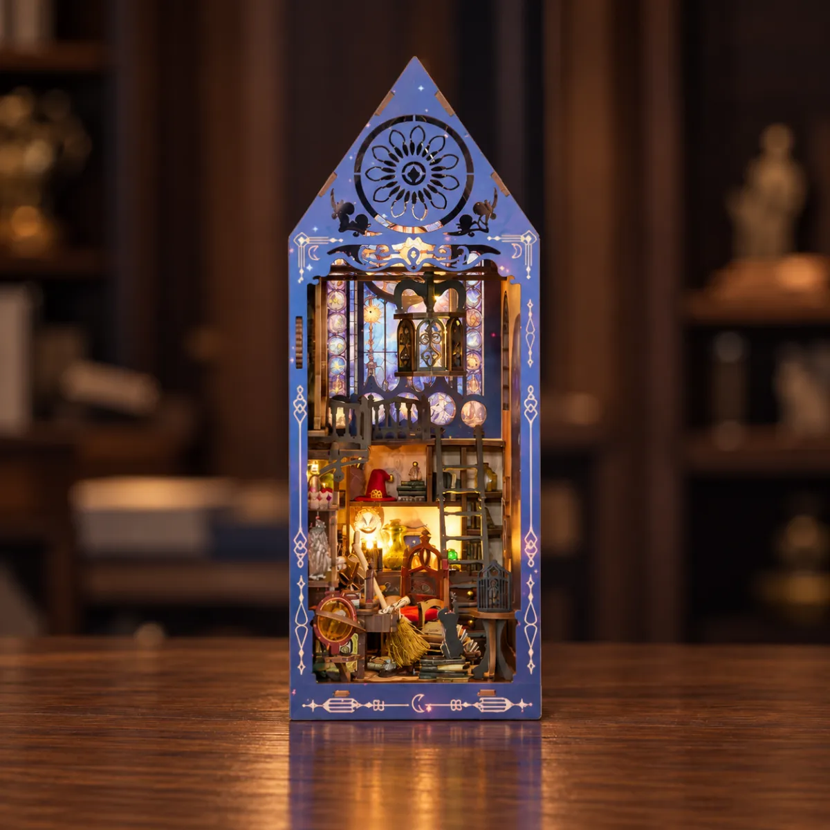 Magic Research Society DIY Book Nook Kit with lights on