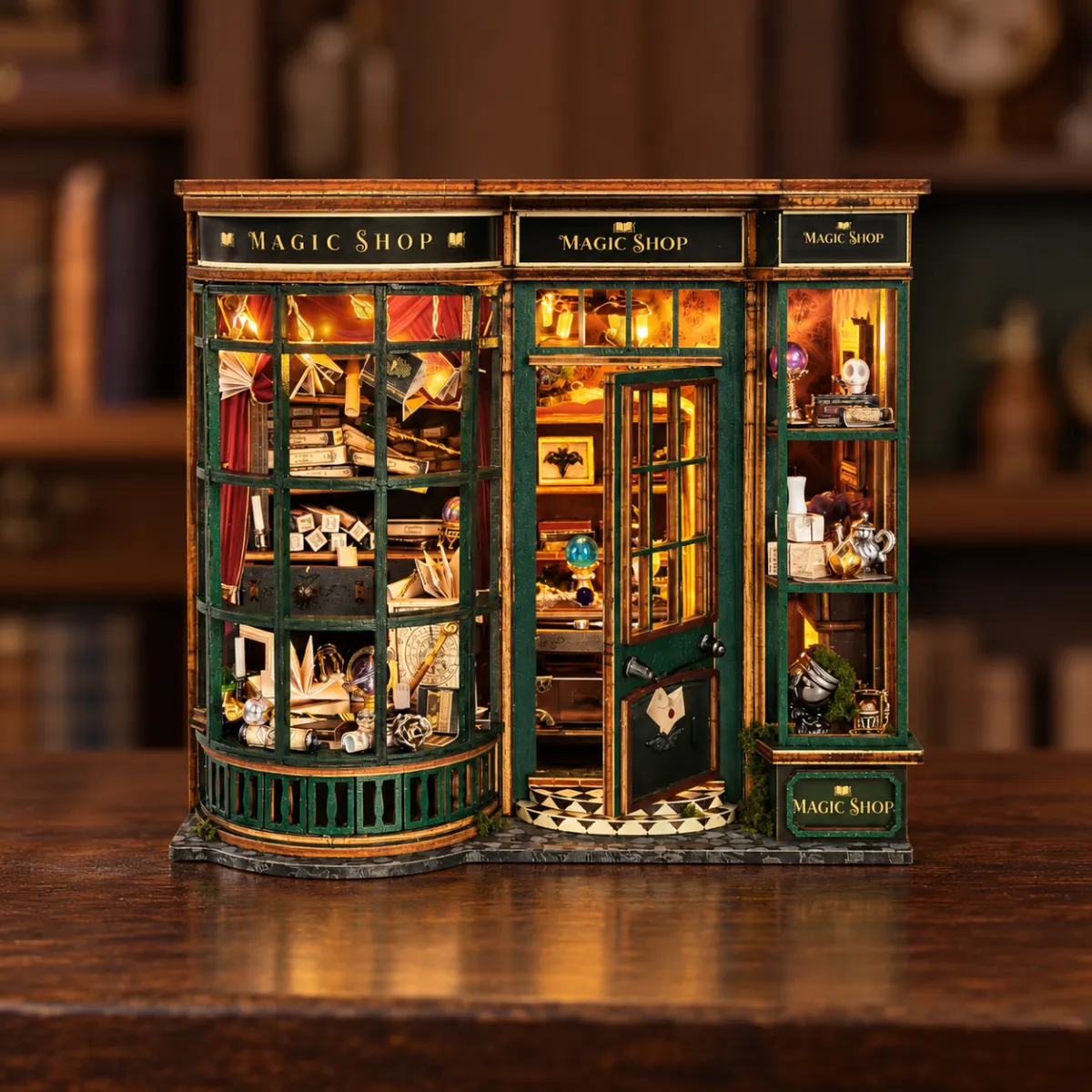 Magic Shop DIY Book Nook Kit (SQ-114) with lights on