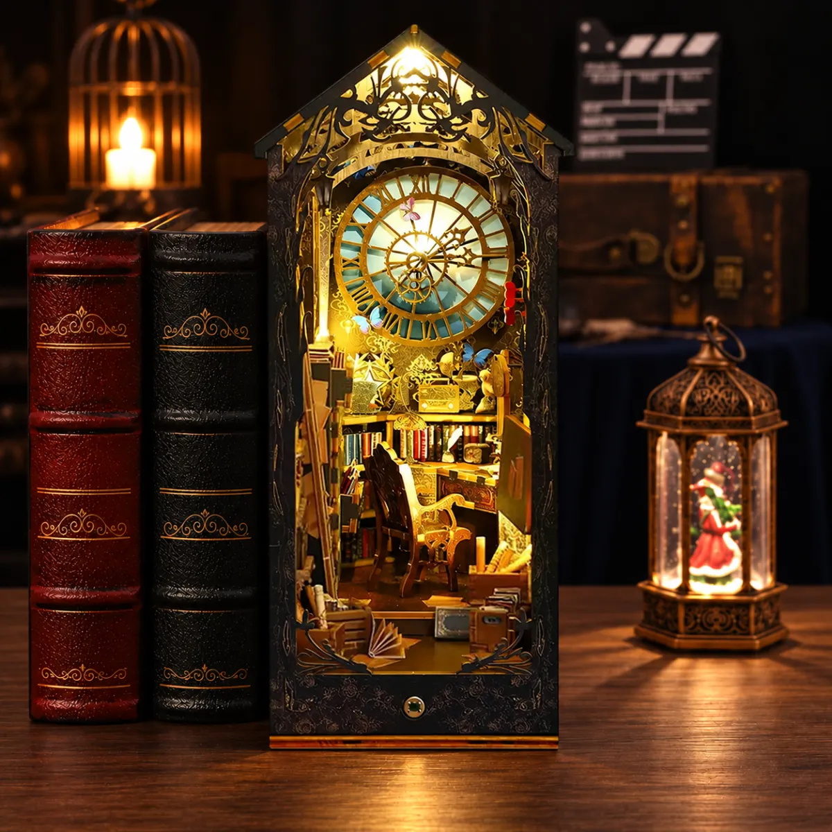 Detective Agency DIY Book Nook Kit with lights on