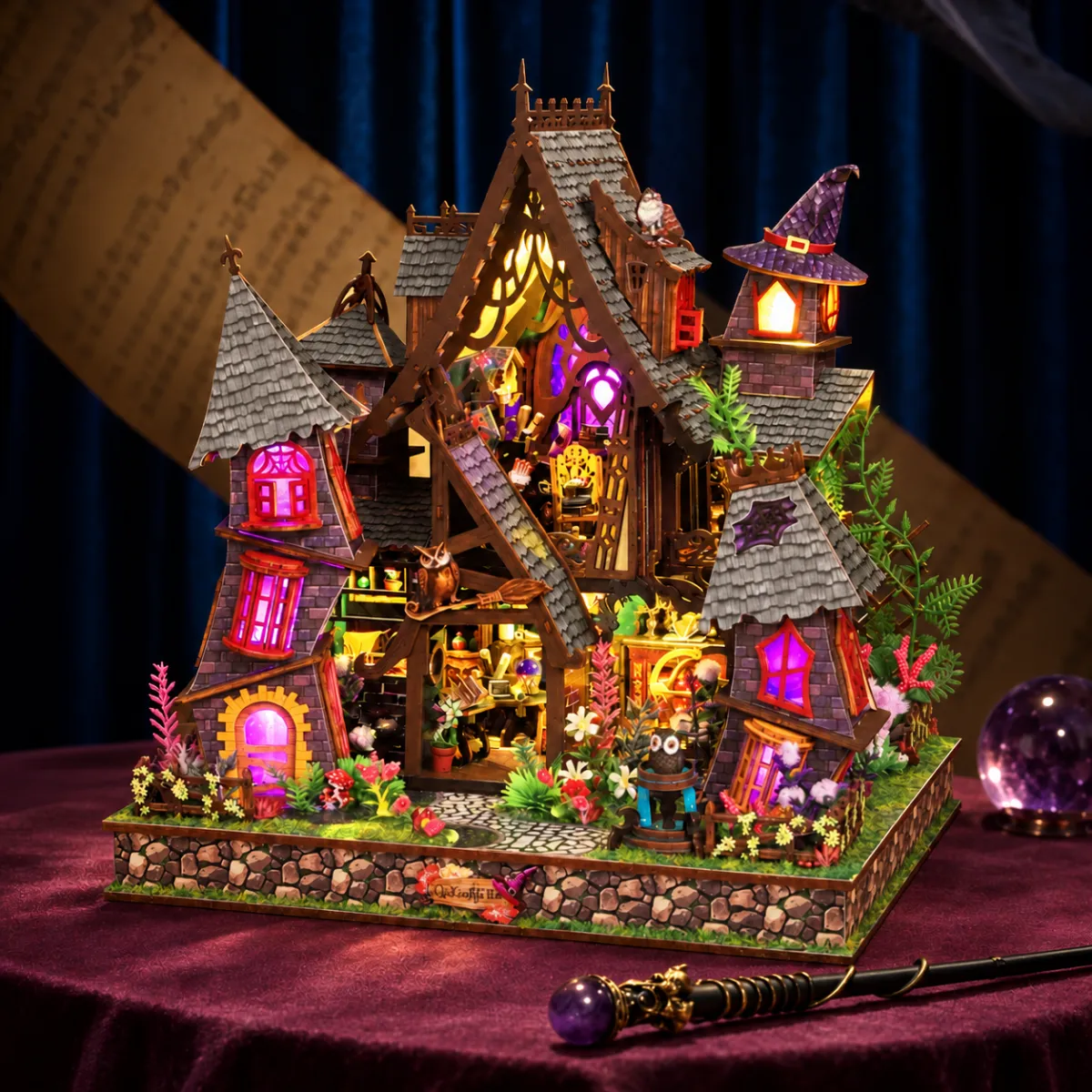 Strange Castle DIY Mini House Kit l DIY Miniature Kit with lights on