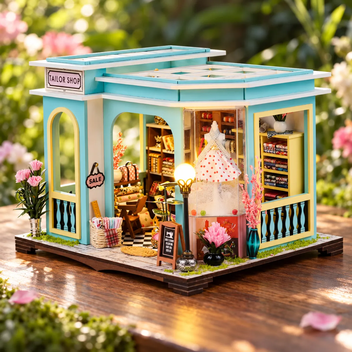 Tailor Shop Mini House Kit l DIY Miniature Kit with lights on