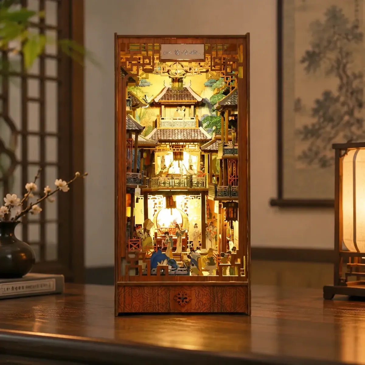 The Imperial Court In Han China DIY Book Nook Kit with lights on