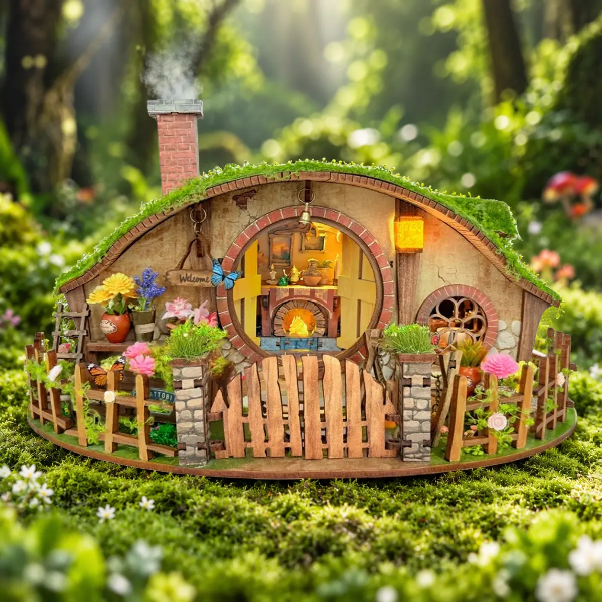 The Magic Ring Mini House Kit l DIY Miniature Kit with lights on