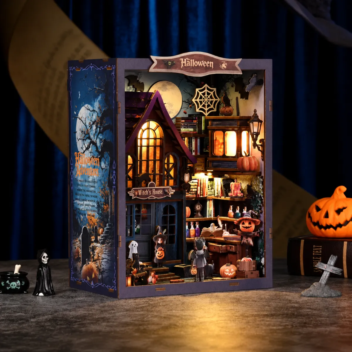 Halloween | The Magical Night At The Castle DIY Book Nook Kit with lights on