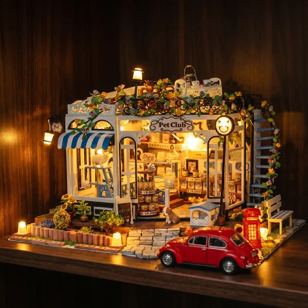 The Pet Club DIY Miniature Kit with lights on