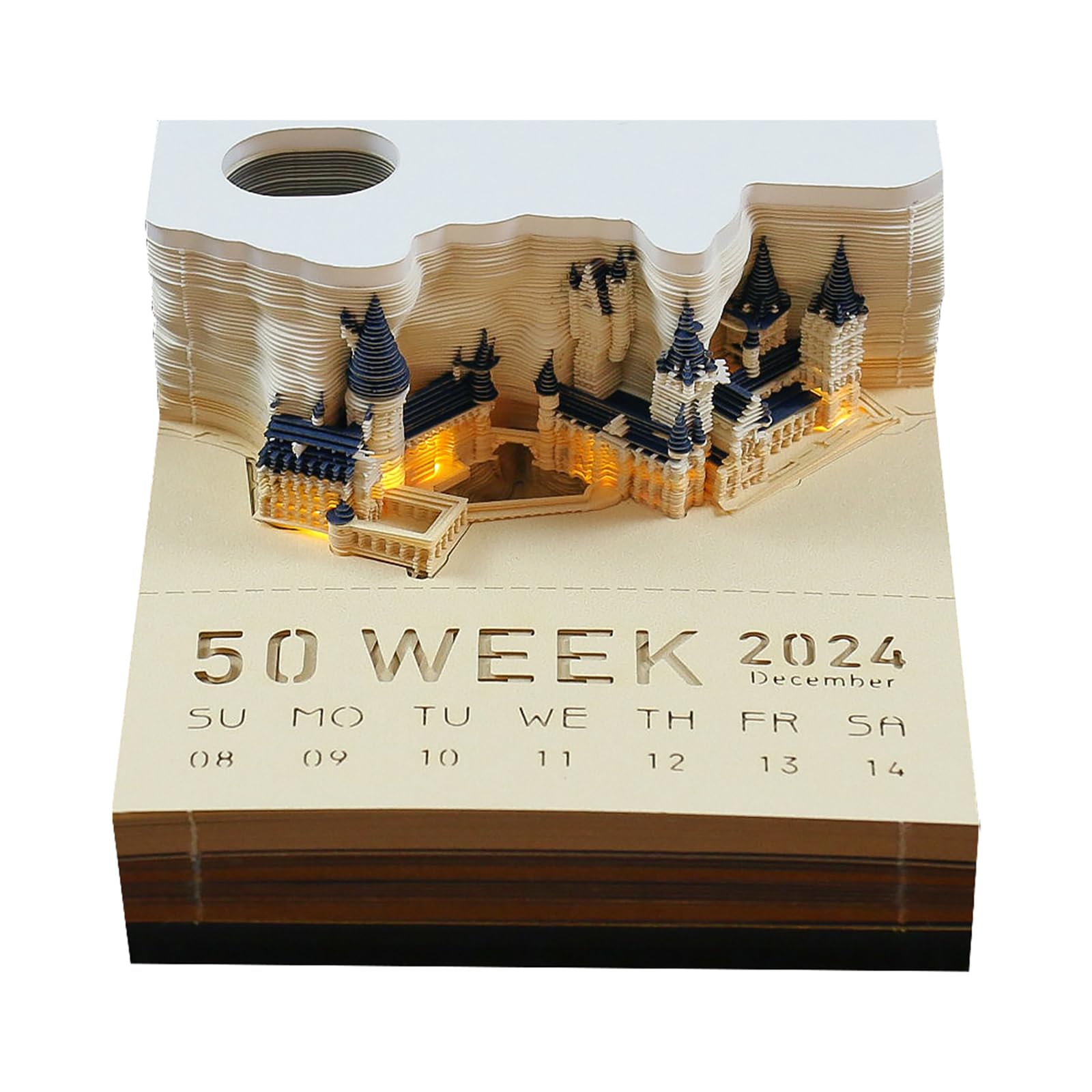 Desk Calendar 2024 Magic Castle 3D Memo Pad with Light-BOOK NOOK WORLD