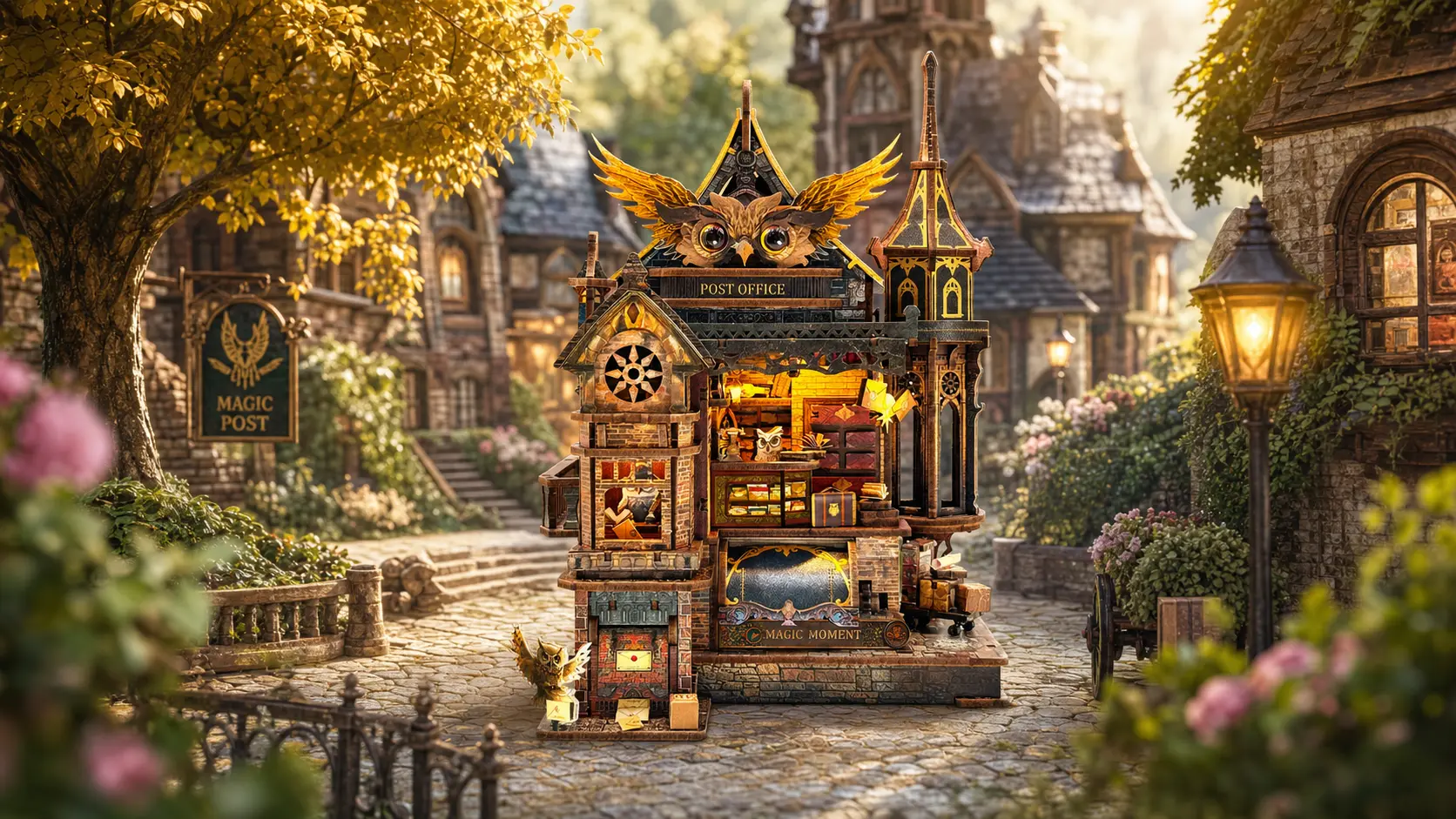 Step into a hidden owl mailroom, alive with motion and fairy-tale wonder