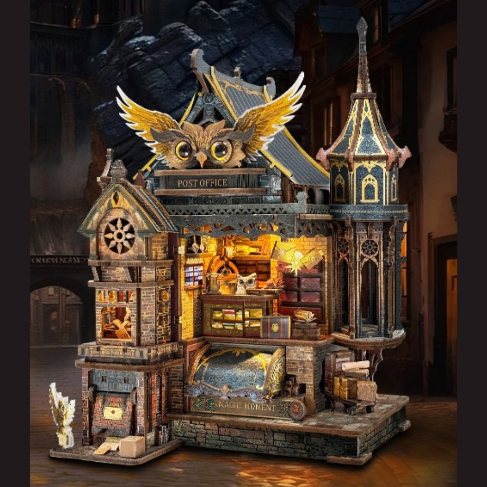 Owl Post Office DIY Miniature Kit –  Light-Up Miniature Diorama with Sound
