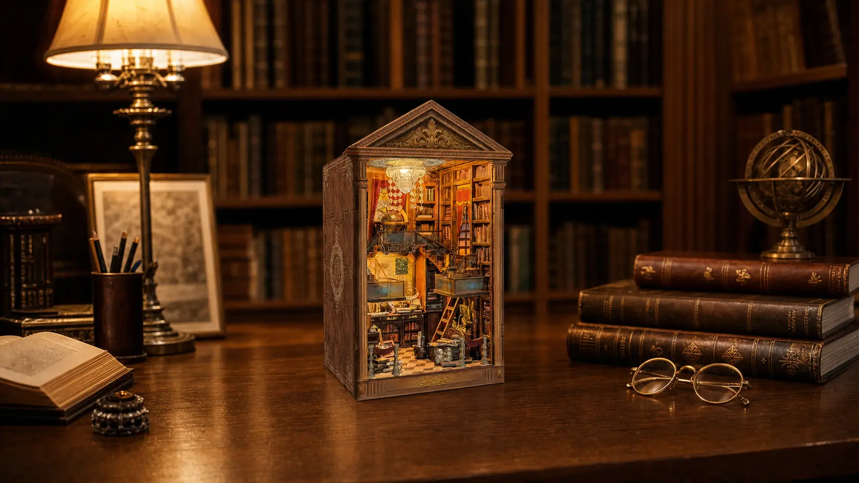Wander into a hidden study, embrace the quiet charm of old books