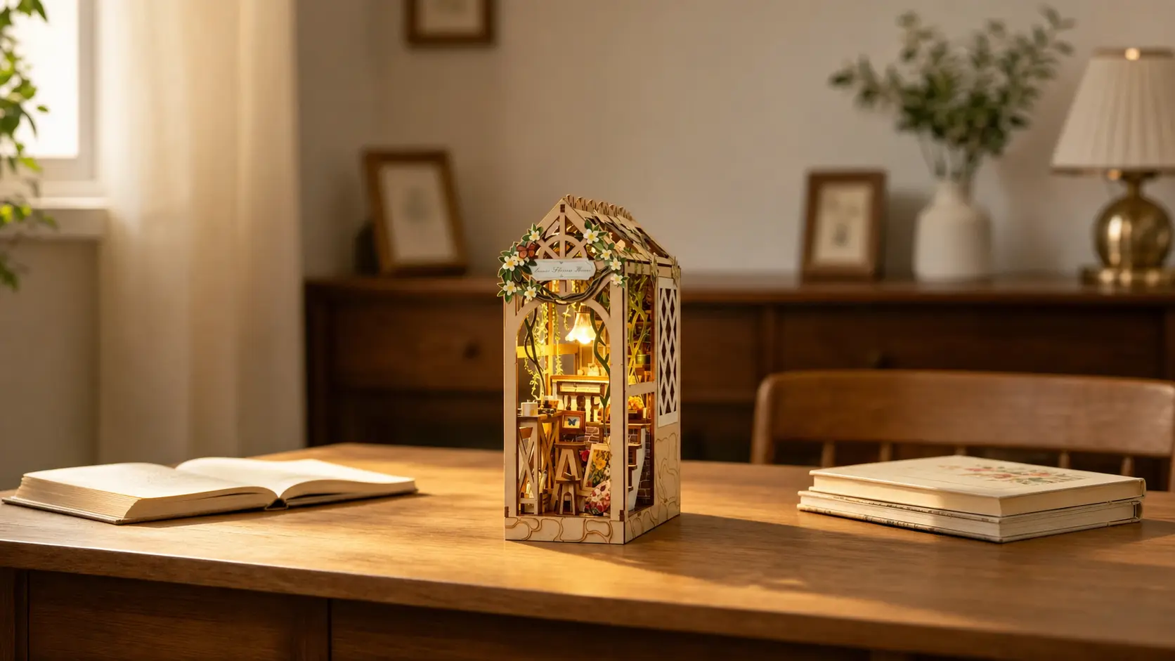 Bring peaceful floral charm home with Serene Flower House Book Nook
