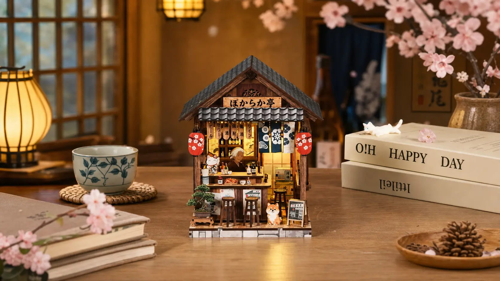Savor quiet dusk moments inside a tucked-away Japanese pub