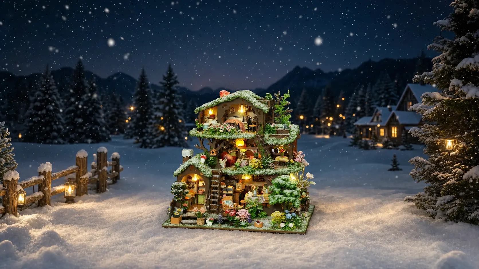 Uncover a peaceful snowy woodland retreat