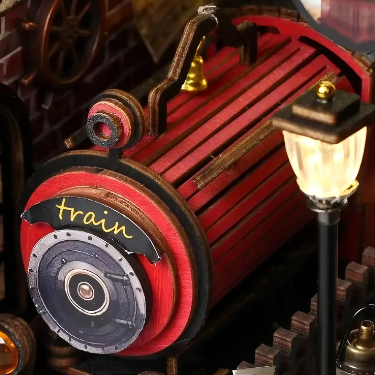 Mini adorno desmontable de tren de vapor rojo vintage