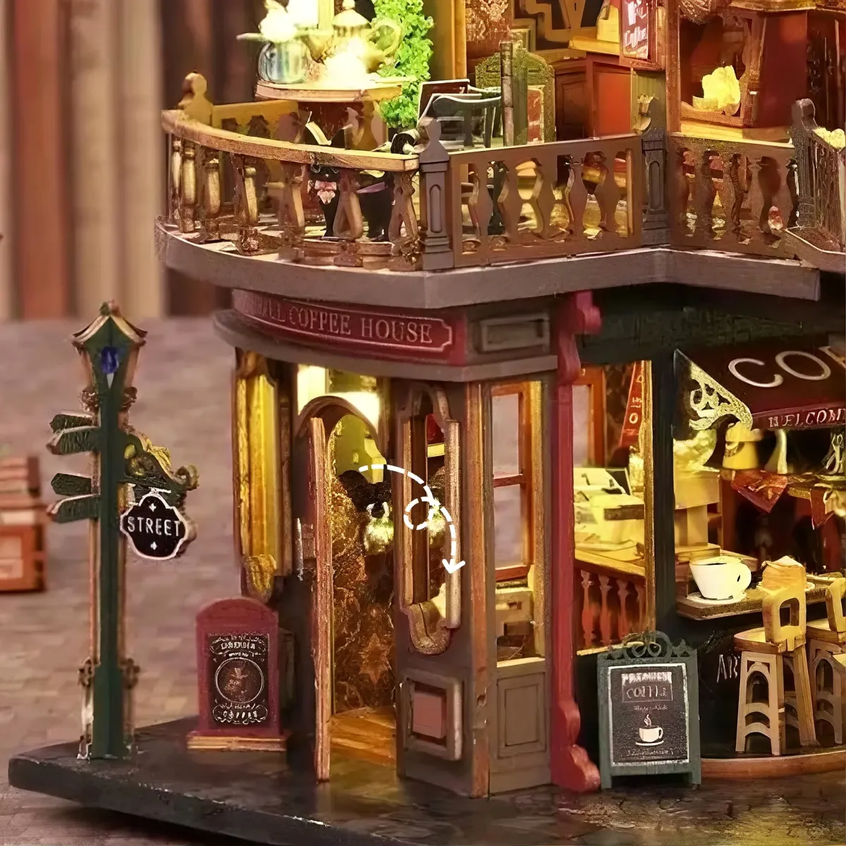 Porte de café cintrée interactive et ouvrable