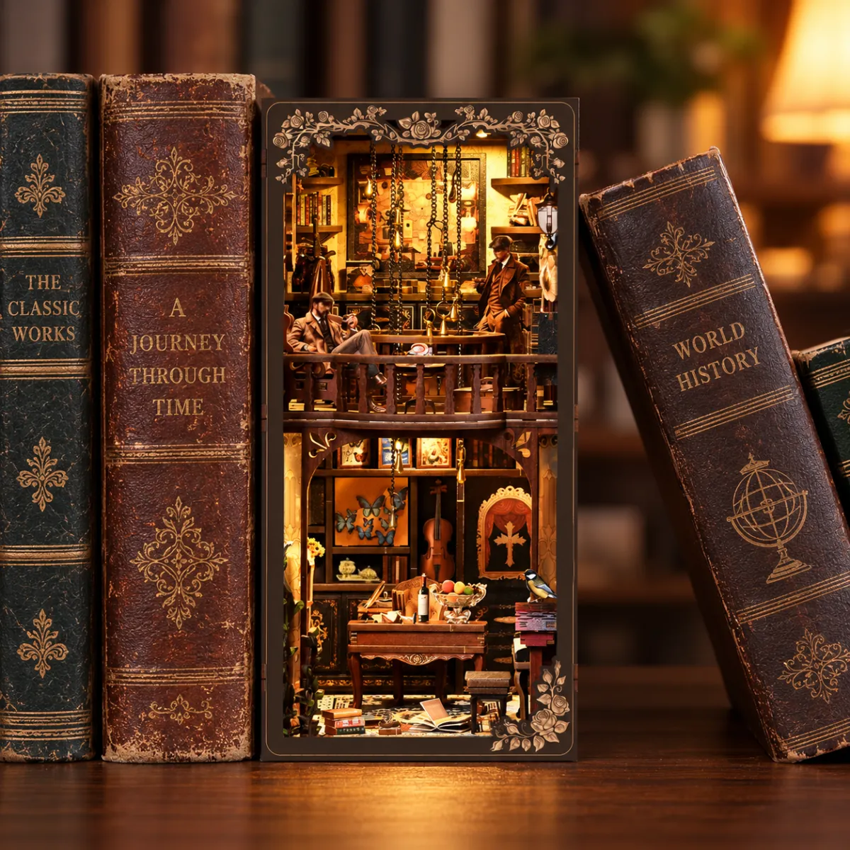 Dark Box Mystery Case DIY Book Nook Kit with lights on