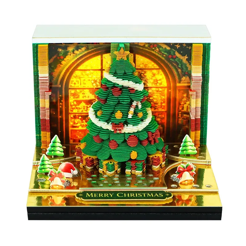 Baudetail von Weihnachtsbaum-Fensterdekoration | 3D-Kunstnotizblock