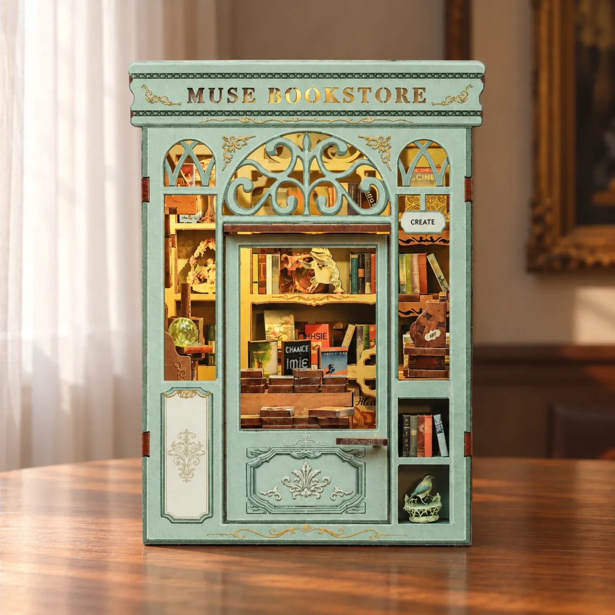 Muse Bookstore DIY Boekhoekje Kit met het licht aan