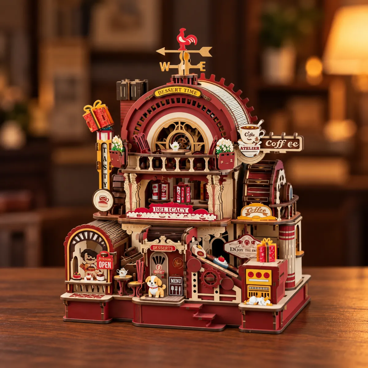 Dessert Atelier DIY Miniature Architecture Kit ｜ 3D Wooden Mechanical Puzzles with lights off
