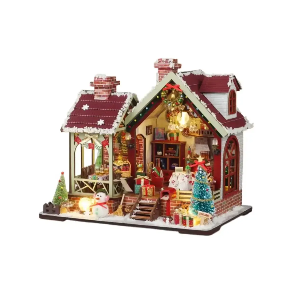 Bouwdetails van Warme Kerst Lodge Mini Huis Kit l DIY Miniatuur Kit