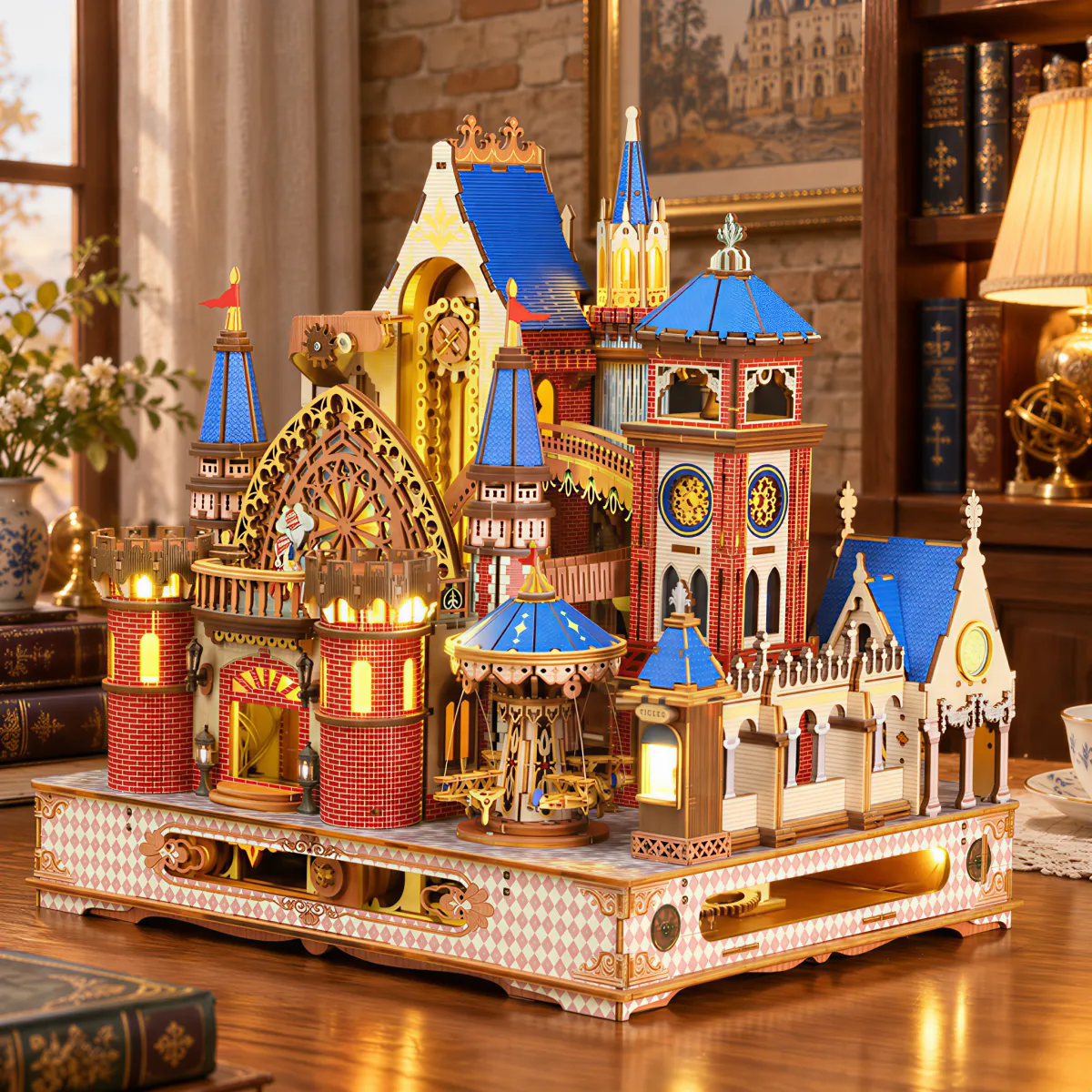 Annecy Kasteel DIY Miniatuur Architectuur Kit ｜ 3D Houten Mechanische Puzzels met het licht aan