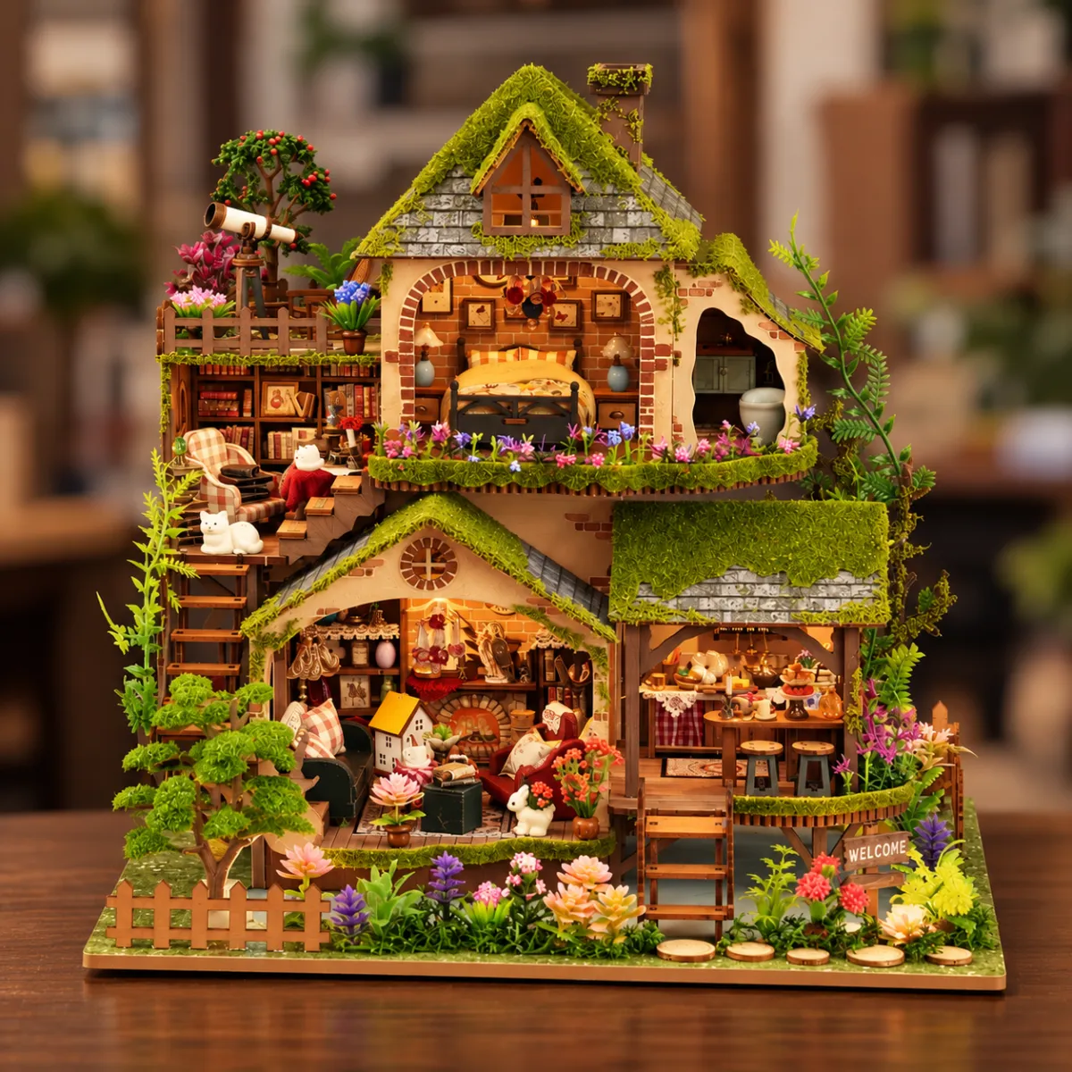 Forest Adventure DIY Mini House Kit l DIY Miniature Kit with lights on