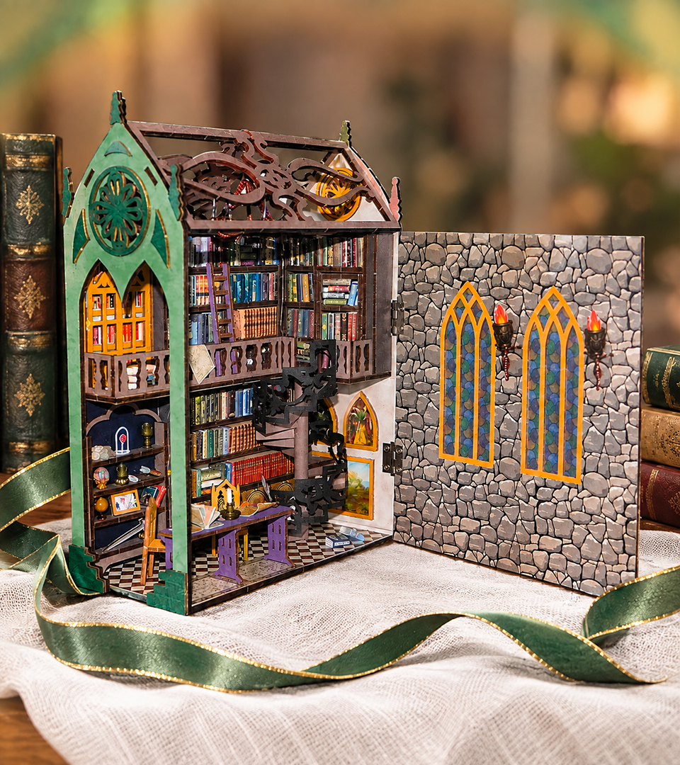 Bouwdetail van Oude bibliotheek doe-het-zelf boekenhoekje bouwpakket