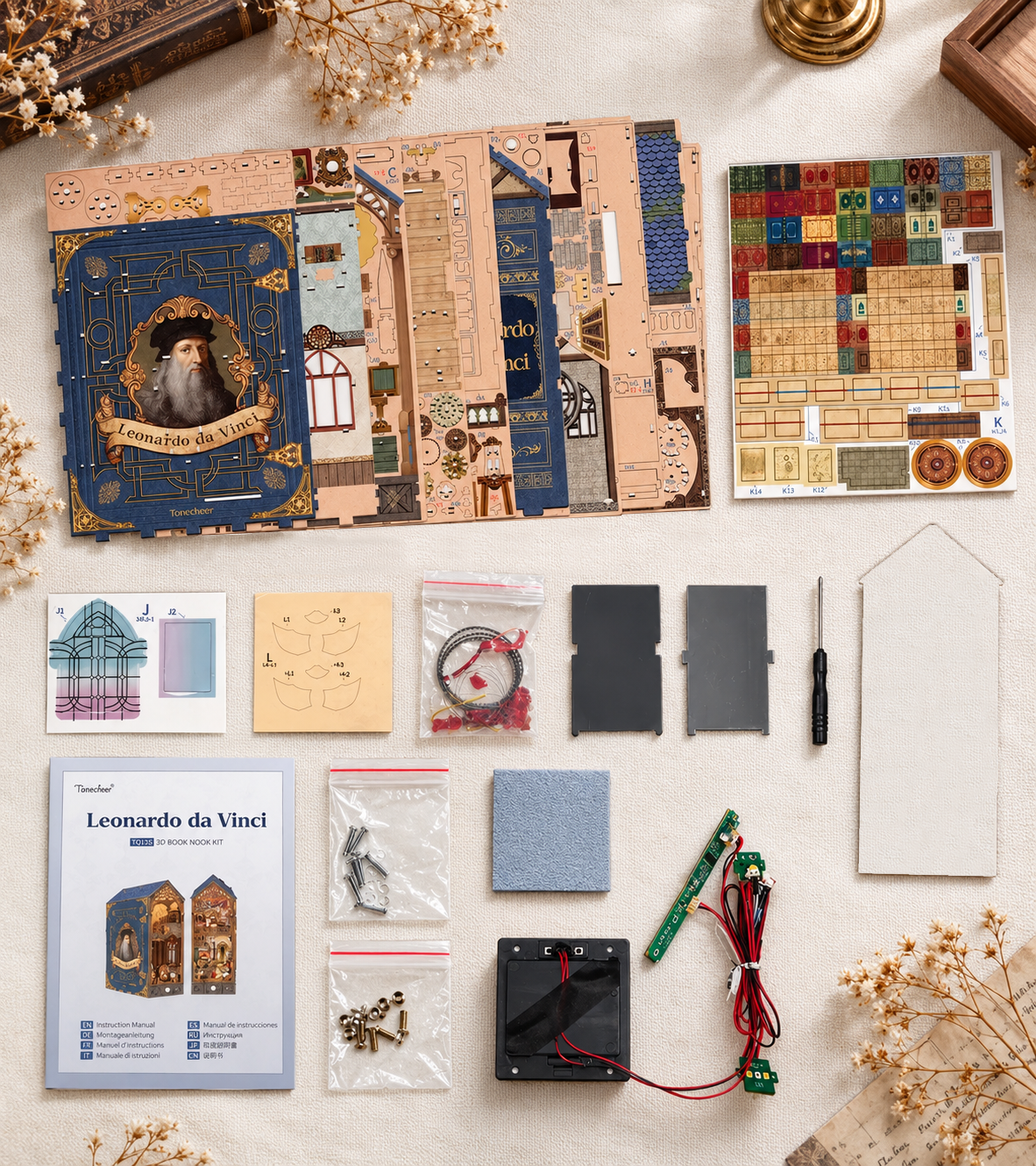 Leonardo da Vinci DIY Book Nook Kit build detail