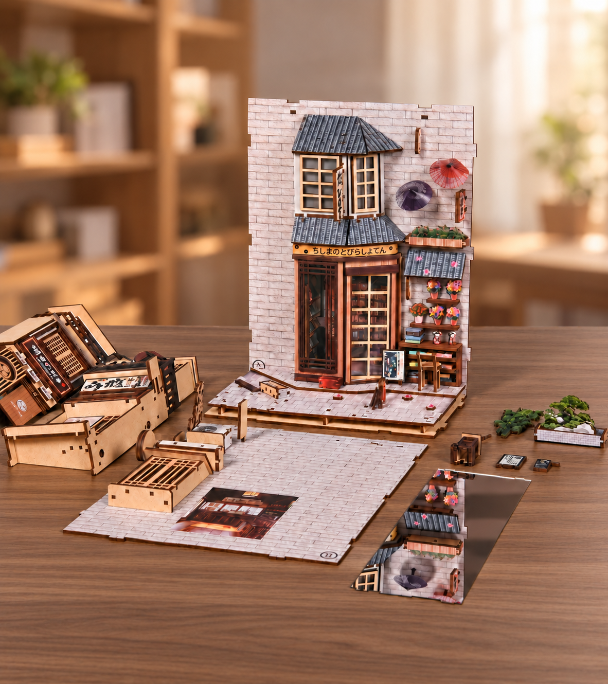 Détail d’assemblage de Kit de coin lecture DIY « La ruelle qui attend le chat »