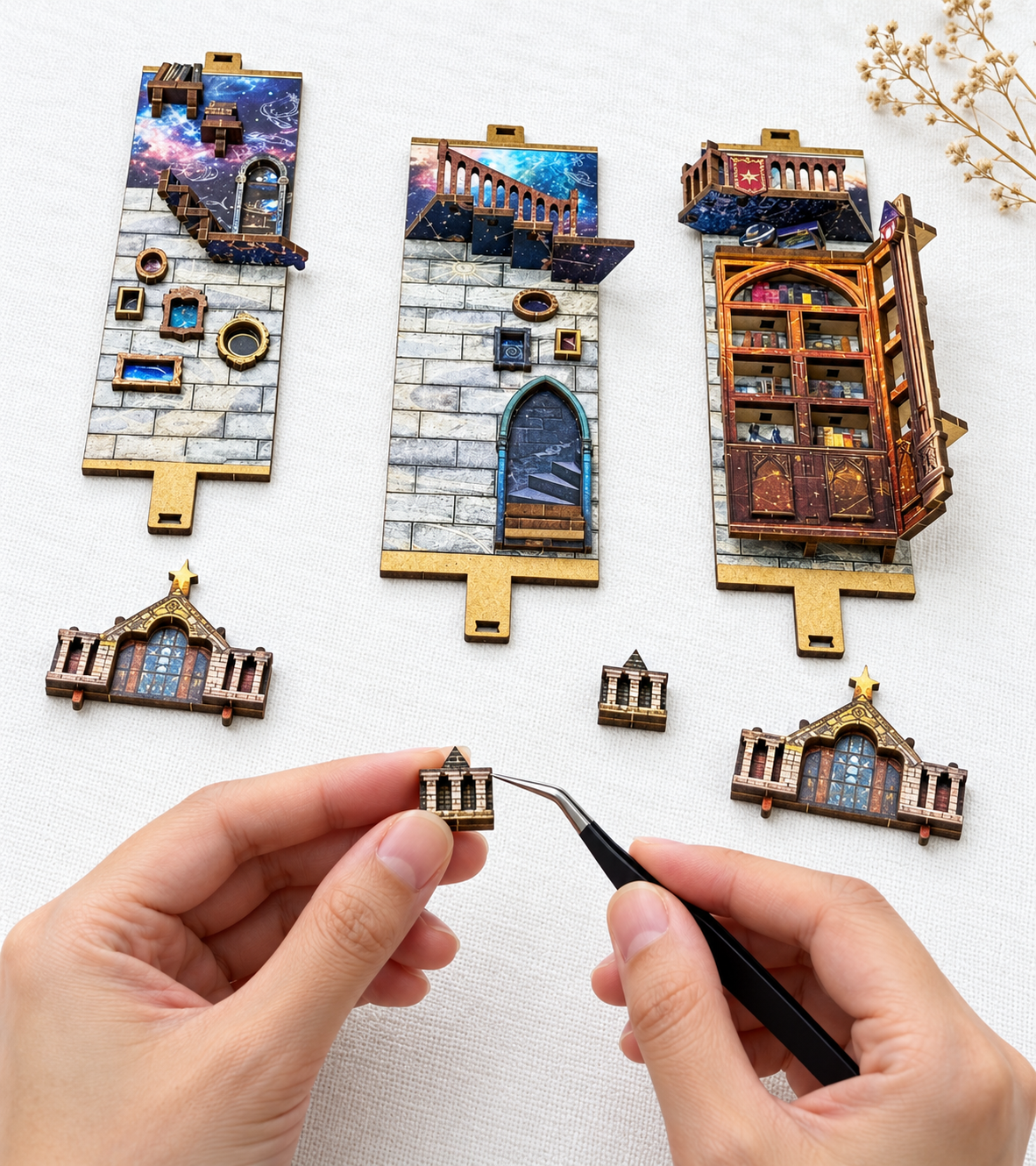 The Lantern of Galaxy DIY Book Nook Kit build detail