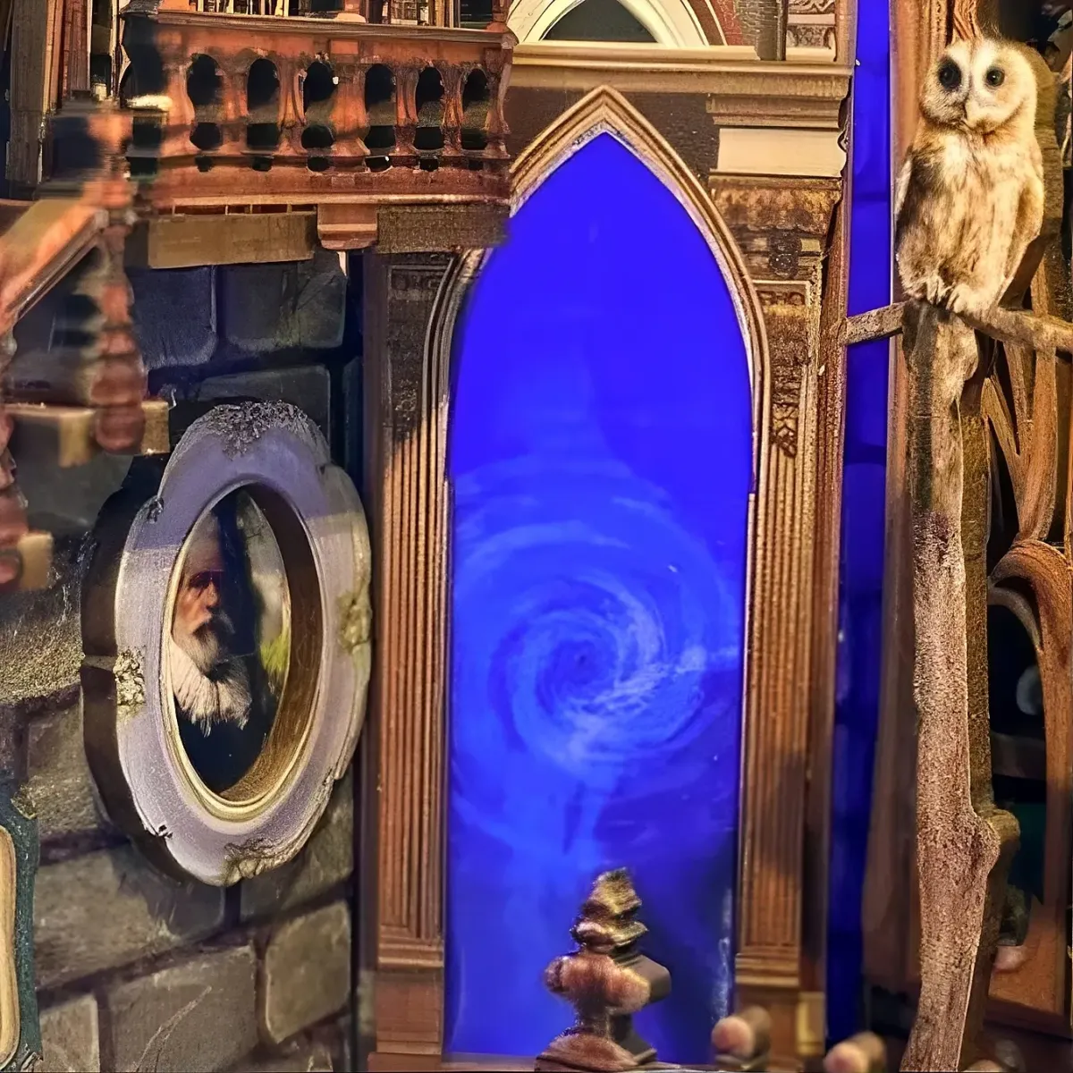 Portail magique en spirale bleue lumineuse