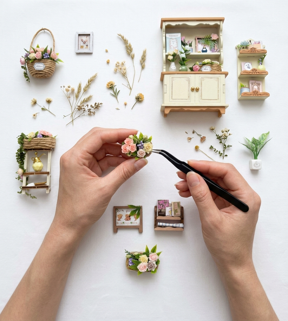 Dettaglio di montaggio di Kit in miniatura fai da te "Sogno Floreale"