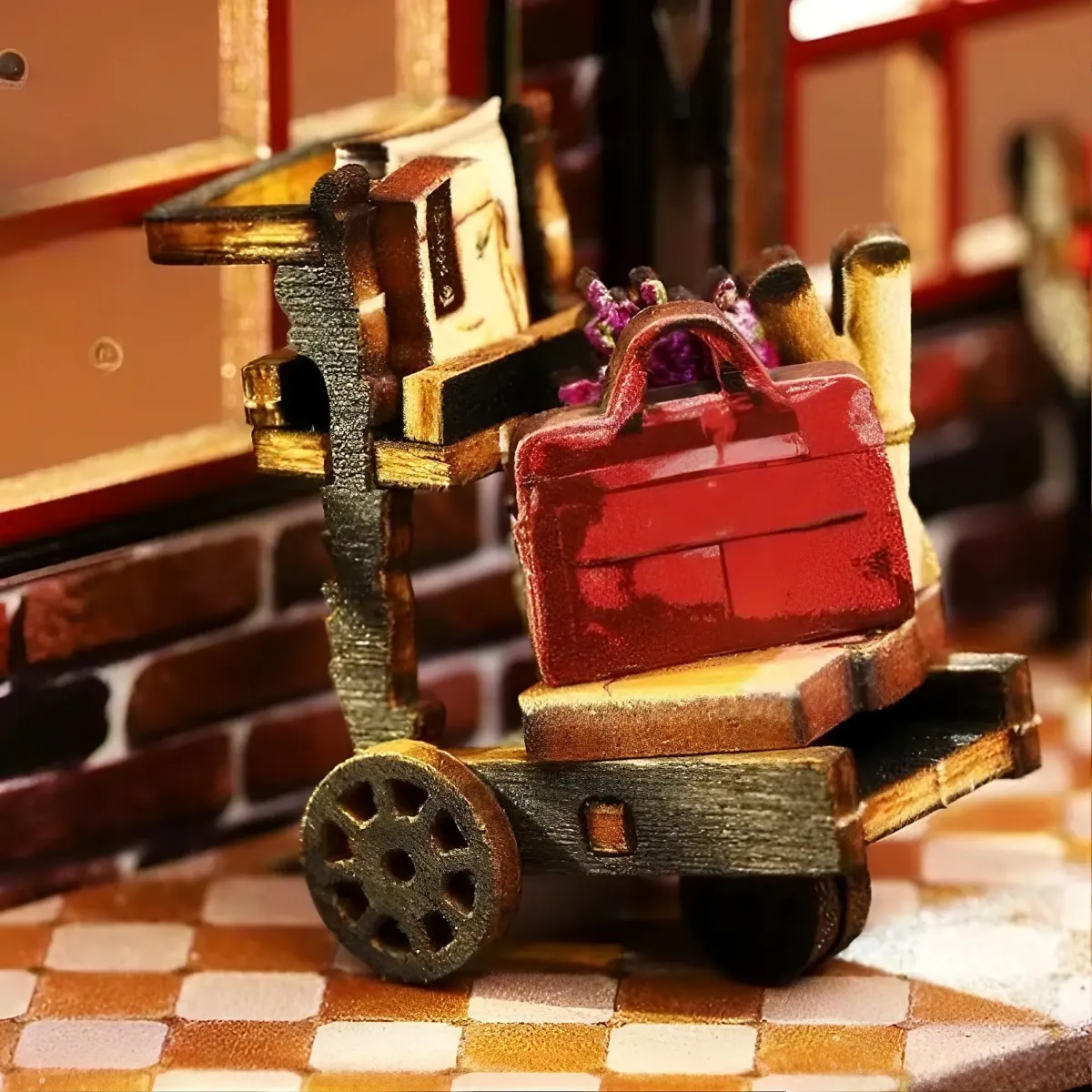 Retro Rolling Luggage Trolley Miniature