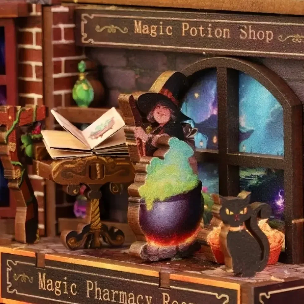 Scène de vitrine de magasin de potions de sorcier vintage charmant
