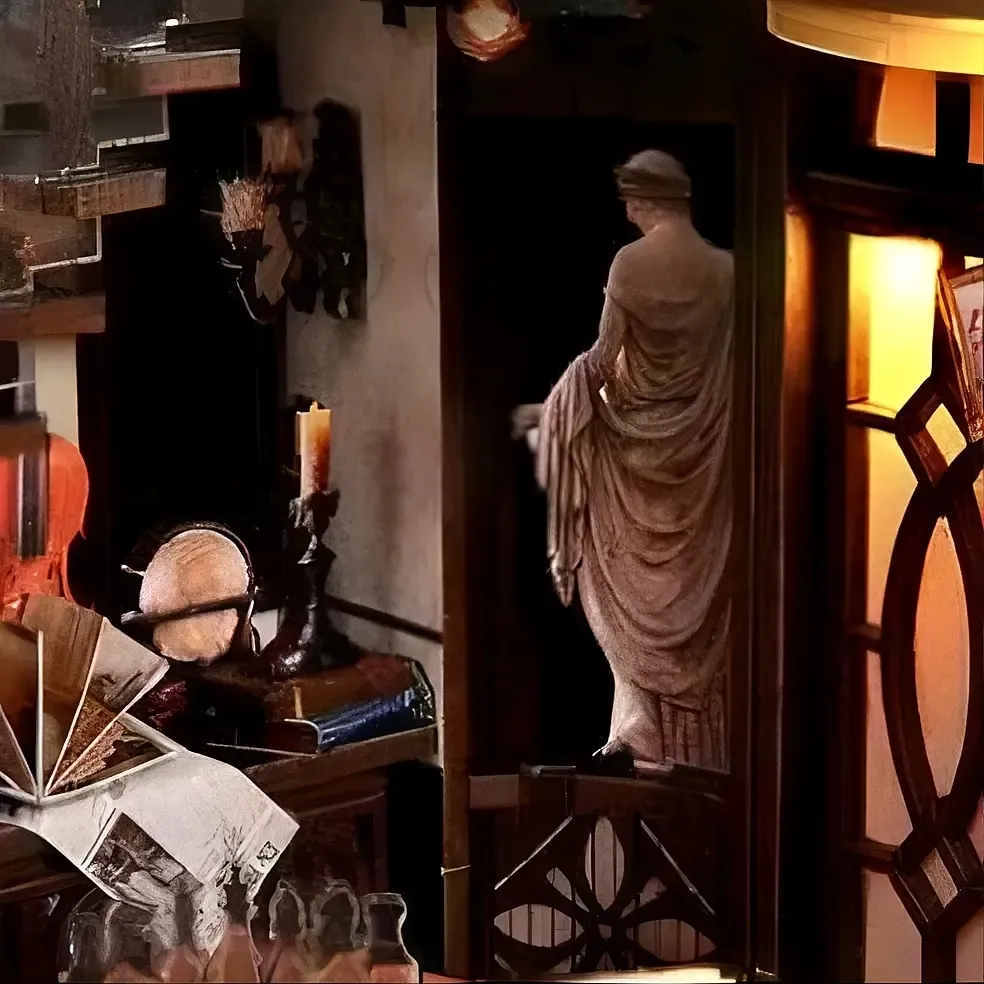 Classical Statue & Vintage Desk Decor Nook