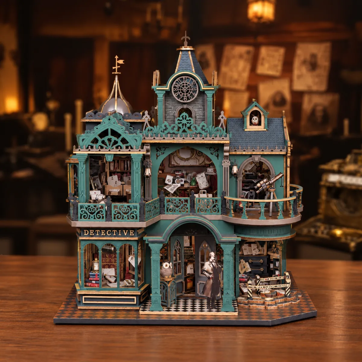 Green Detective Agency DIY Mini House Kit l DIY Miniature Kit with lights off