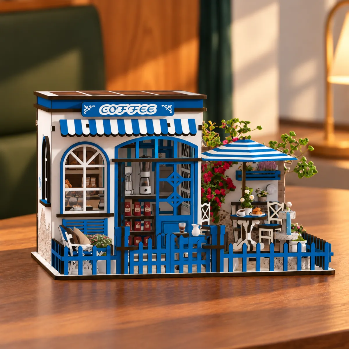 Santorini Sun Coffee DIY Mini House Kit | DIY Miniature Kit with lights off