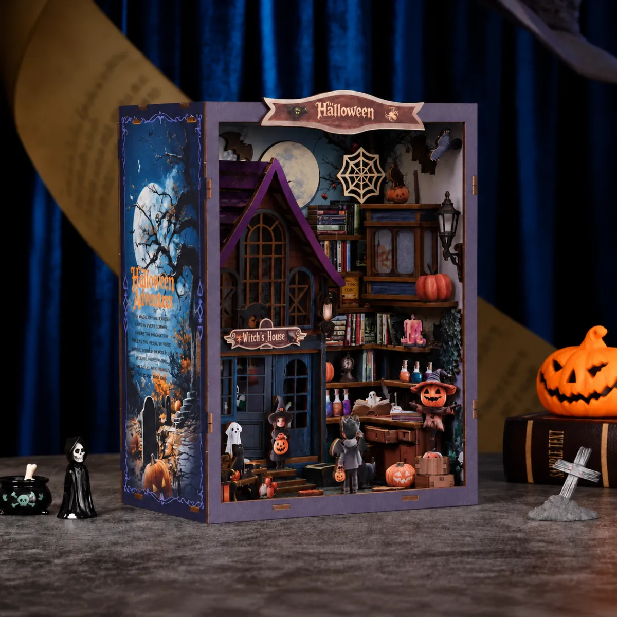 Halloween | The Magical Night At The Castle DIY Book Nook Kit with lights off
