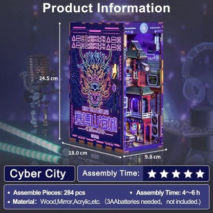 Cyber City DIY Book Nook Kit -Two Lighting Effects - Human Body Sensing Switch & Touch Switch -Book Nook World