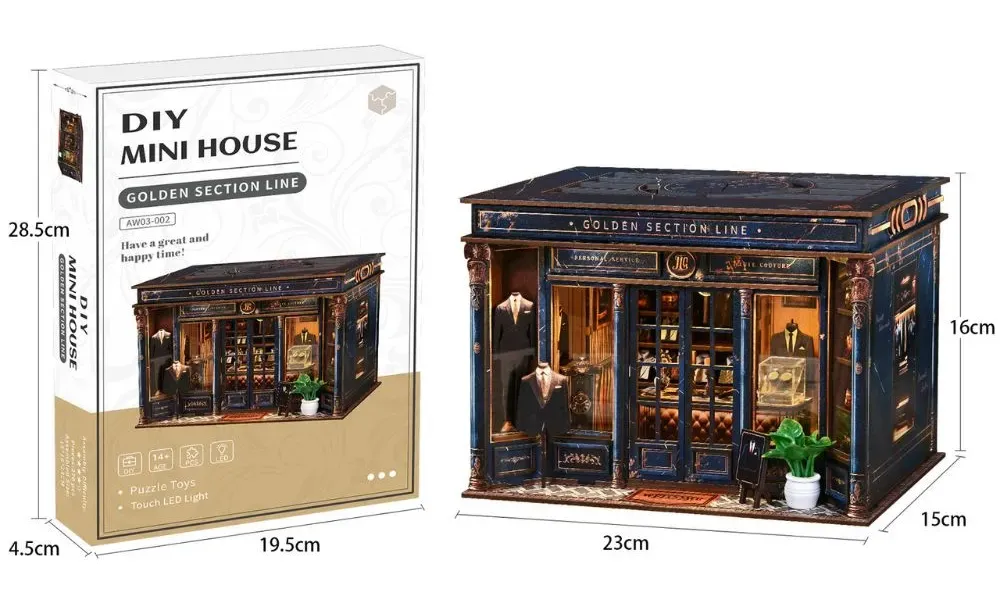 Product dimensions and components layout for Gentleman's Measure kit