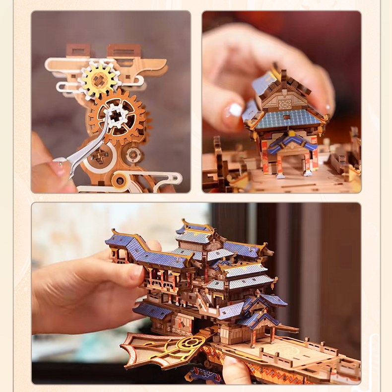 Wind Voyager 3D Mechanical Transmission Wooden Puzzle Kit-Book Nook World