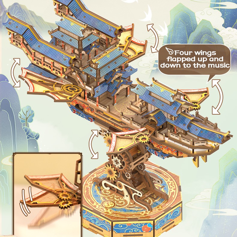 Wind Voyager 3D Mechanical Transmission Wooden Puzzle Kit-Book Nook World