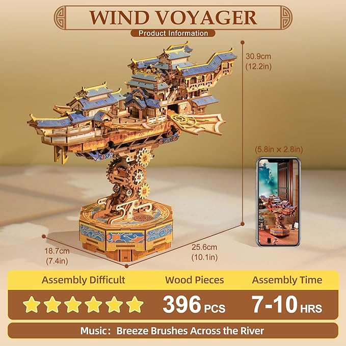 Wind Voyager 3D Mechanical Transmission Wooden Puzzle Kit-Book Nook World